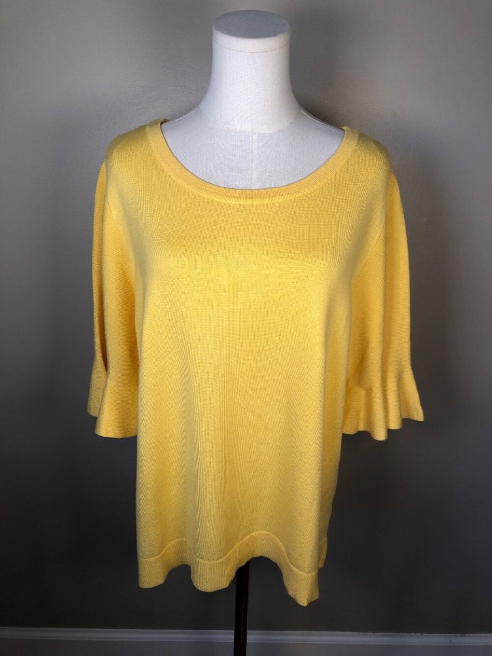 NWT Joseph A Butter Yellow Short Peplum Sleeve Knit Top Sz XL Cheerful Elegance